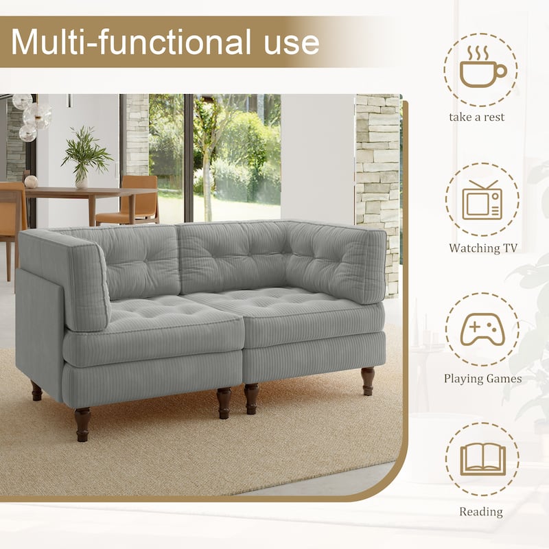 Oversized Sofa Corduroy Tufted Modular Sectional Set