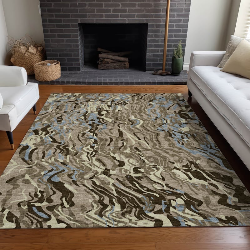 Machine Washable Indoor/ Outdoor Abstract Flow Chantille Rug