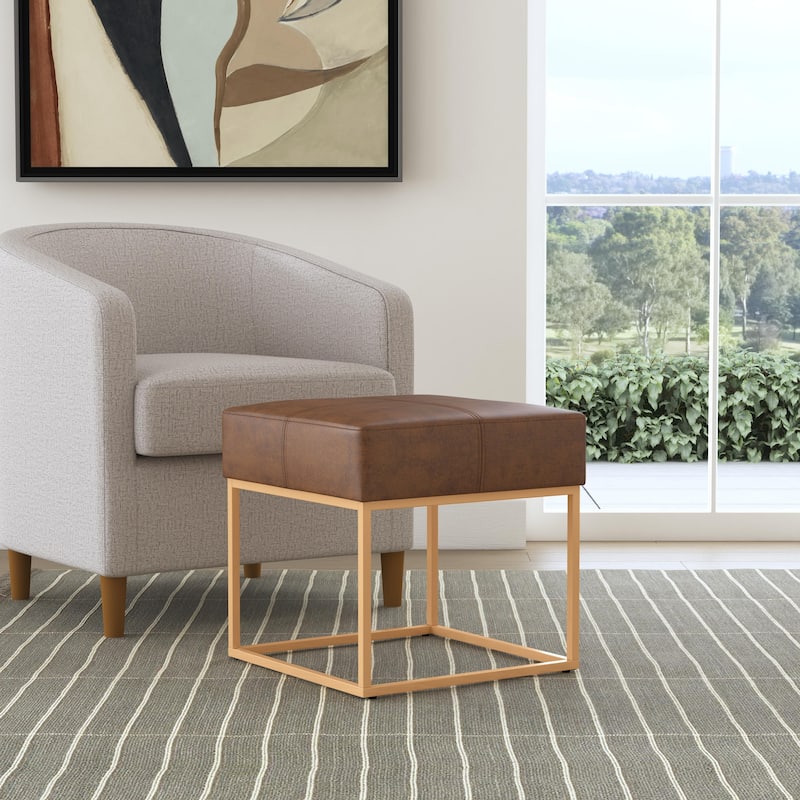 HomePop Square Metal Frame Ottoman - Brown Faux Leather