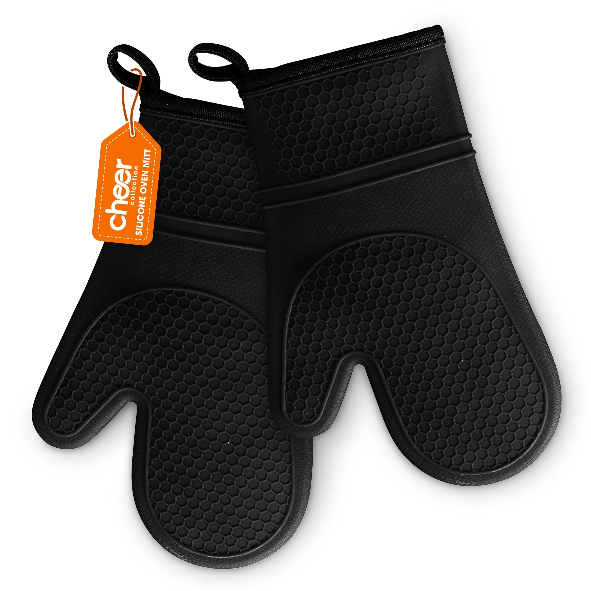 Cheer Collection Silicone Oven Mitts with Soft Cotton Lining (Set of 2)