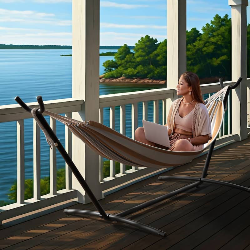 Sorbus 2-Person Hammock with Stand, 60" Cotton Blend Bed, Heavy Duty 450lbs Capacity, Portable with Carrying Case, Washable