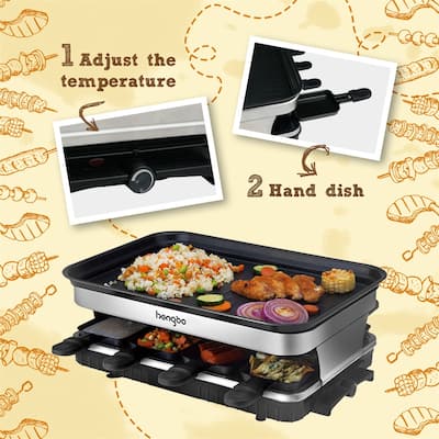 8 People Grill Plate Nonstick Coated Infinitely Adjustable Temperature