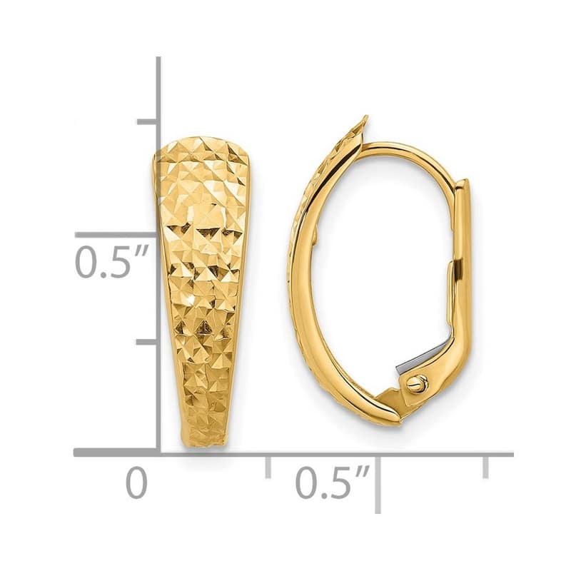 Curata 14k Yellow Gold Polished and Sparkle Cut Leverback Earrings - 18.3x10.7mm