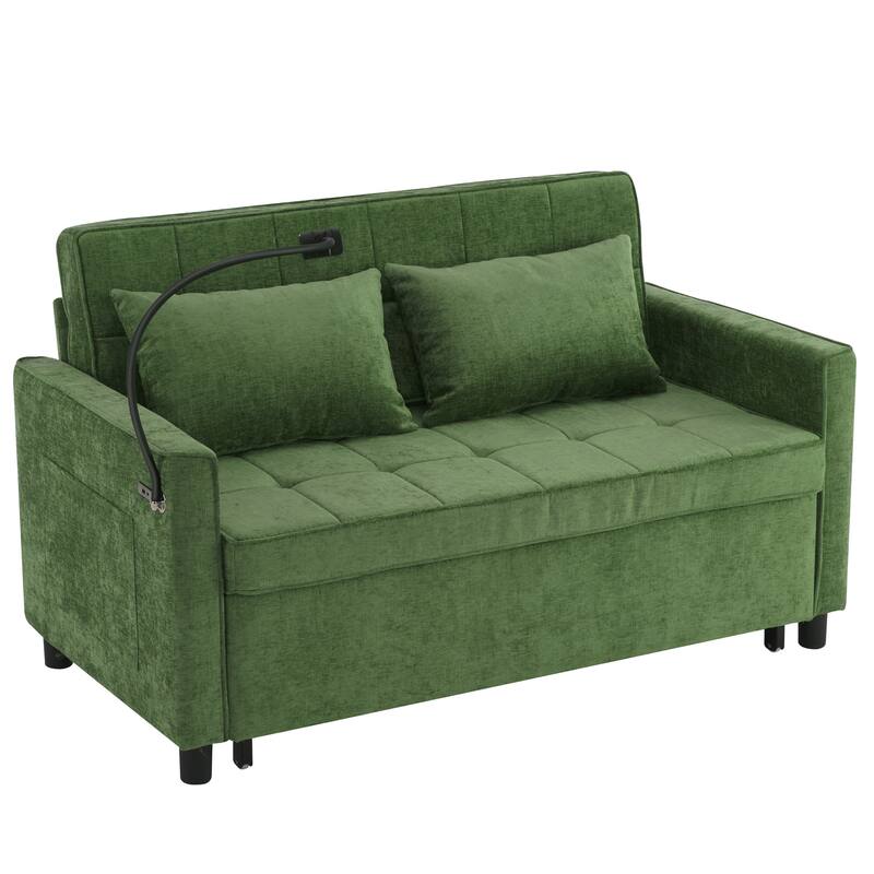 Convertible Sofa Bed with USB Ports & Phone Holder, Upholstery Sleeper Loveseat with Adjustable Backrest, Sofa Couch