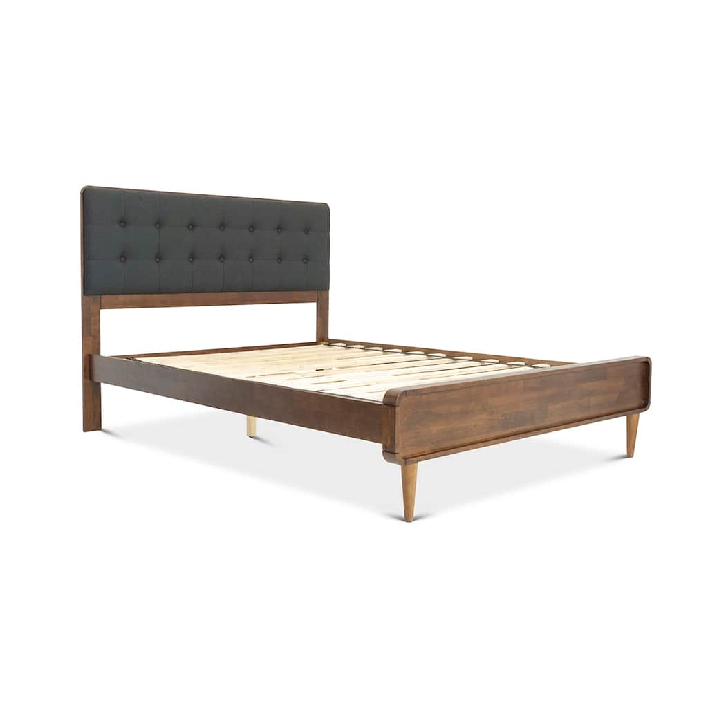 Tiana Mid-Century Modern Fabric Platform Bed Queen Size in Dark Grey