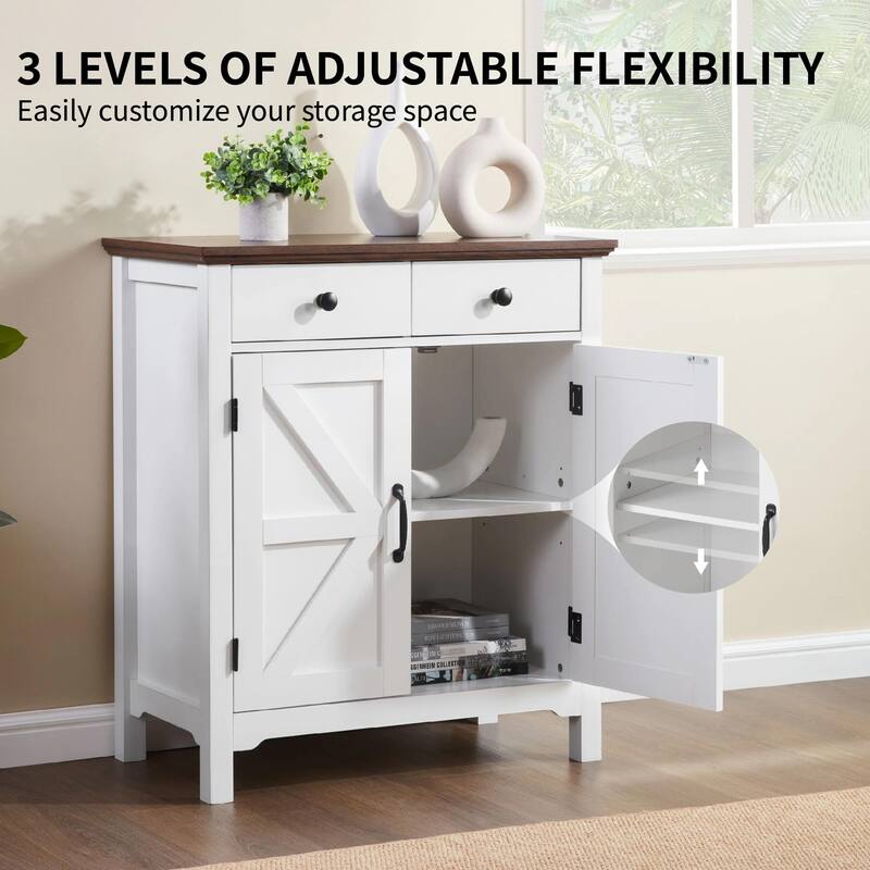 Homy Casa Farmhouse Buffet Cabinet with Drawer & Adjustable Shelf, Barn Door Sideboard