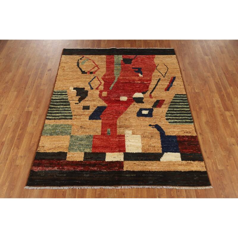 Abstract Moroccan Oriental Rug Handmade Contemporary Wool Carpet - 5'2" x 6'8"