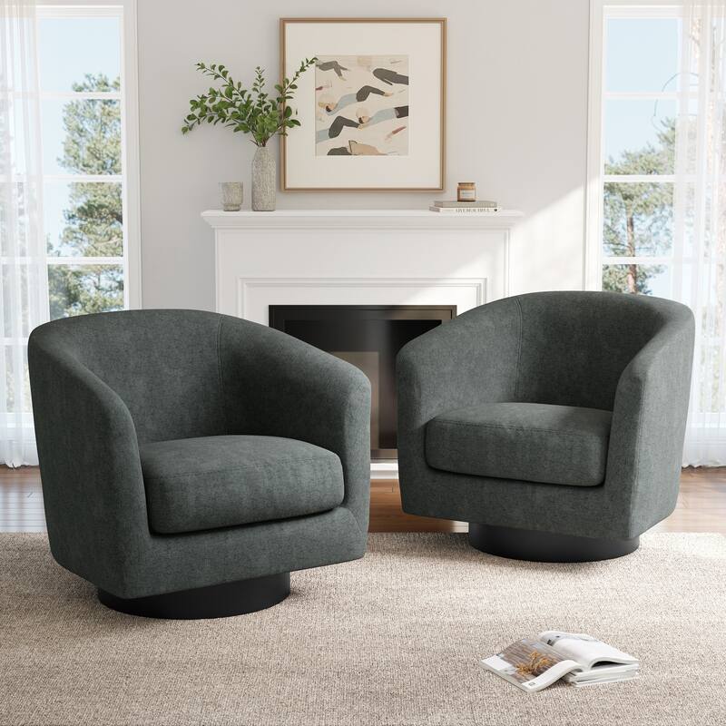 2 Set 360°Swivel Fabric Accent Chairs Barrel Armchairs - 28.4"W x 25.5"D x 26.7"H - Grey Chenille