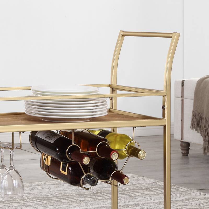 FirsTime & Co. Francesca Bar Cart, Metal Frame, Wood/Glass Top