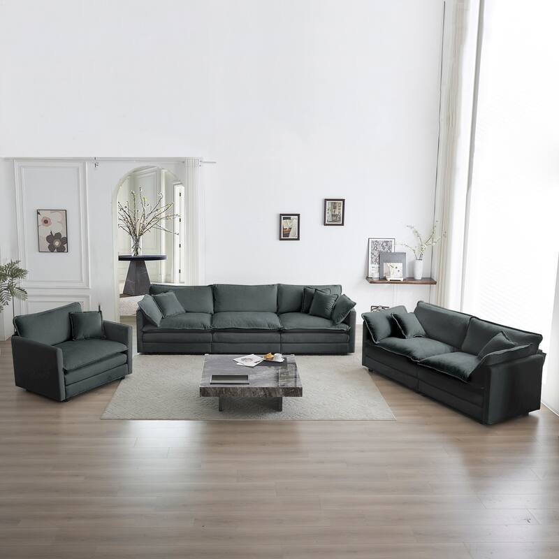 Modern 3 Piece Set Extra Deep Seat Sectional Sofa Set with Chenille Upholstery and Thick Cushions for Living Room and Guest Room - Gray
