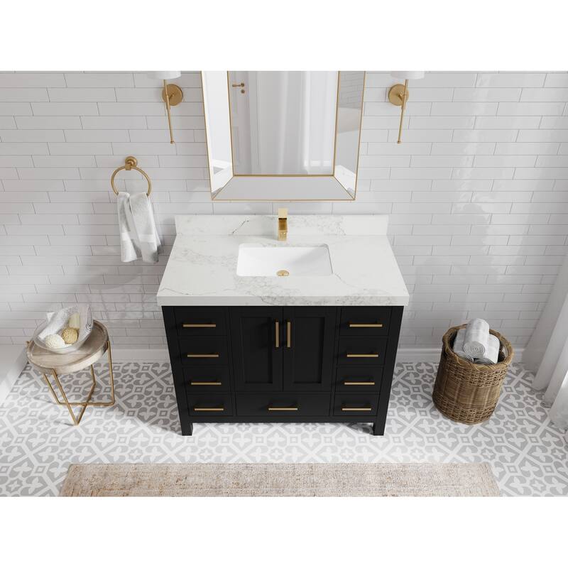 Willow Collections 42 in. W x 22 in. D Malibu Single Sink Bathroom Vanity with Countertop - 2" Calacatta Nuvo - Black