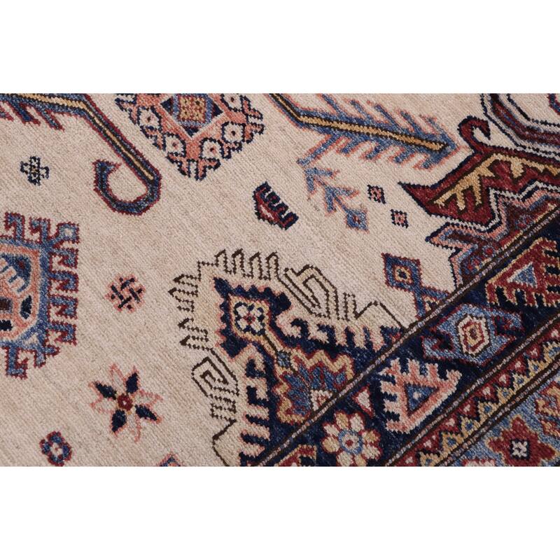 Southwestern Super Kazak Eden Beige/Red Hand Knotted Wool Rug - 12'0'' x 16'0''