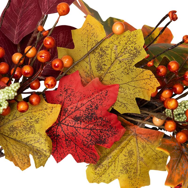 Leaves and Berries Artificial Fall Harvest Wreath - 20"