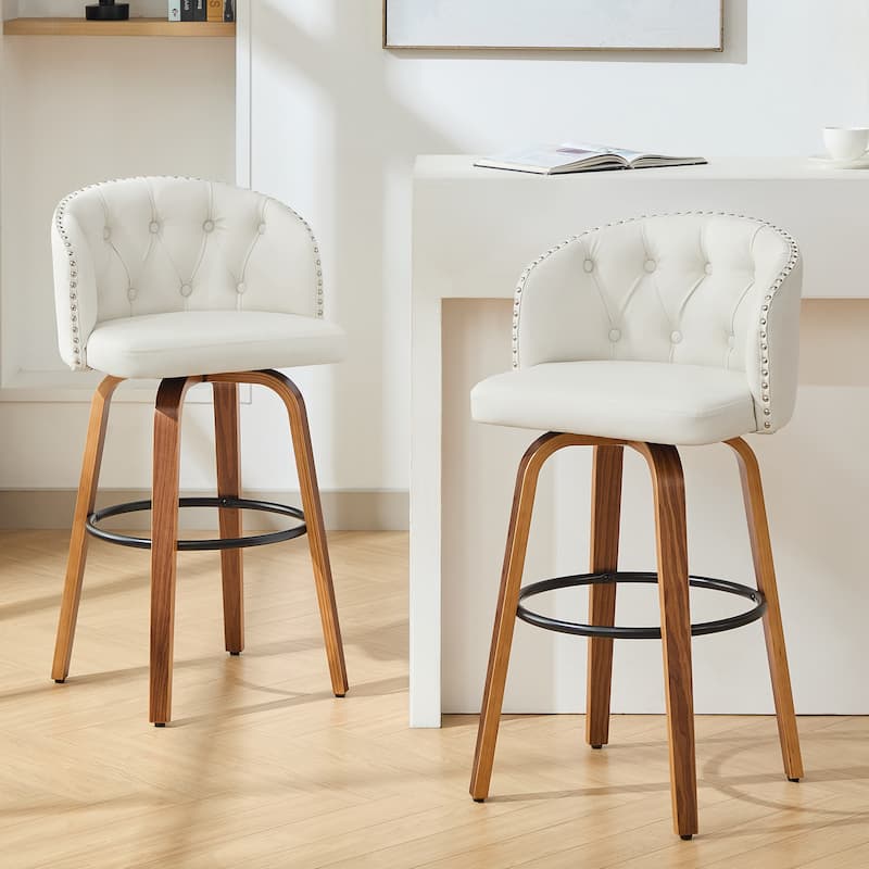 25.5" Faux Leather Upholstered Wood Frame Swivel Counter Height Bar Stool, Set of 2/4 - Set of 2 - White - Counter Height