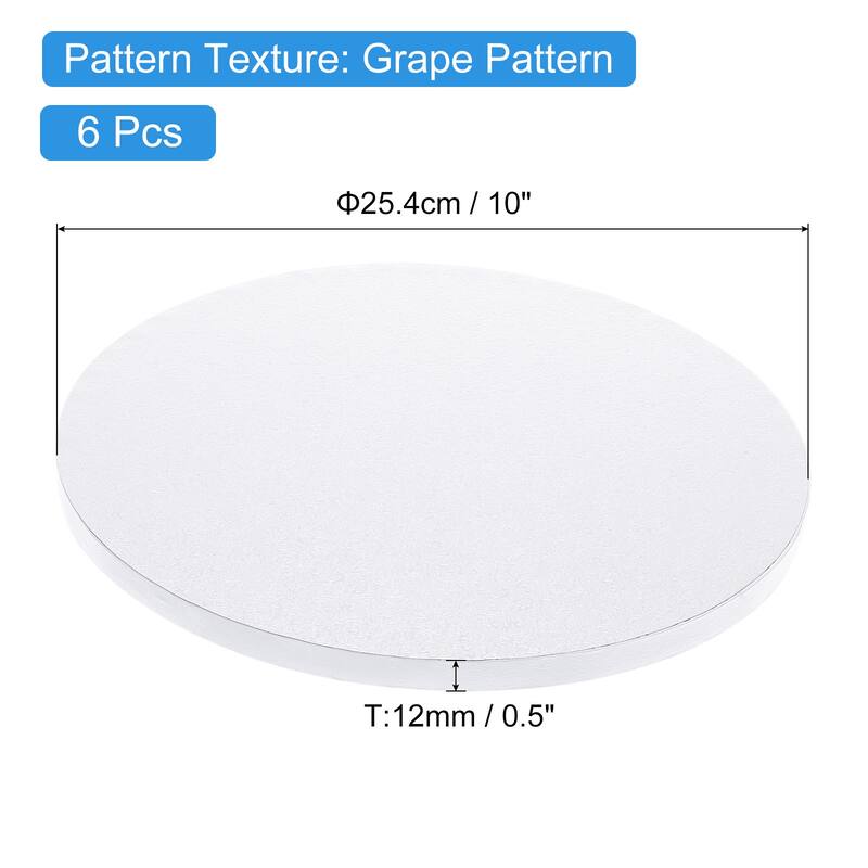 Cake Boards, 6Pcs Cardboard Cake Drums, 1/2" Thick Round Cake Base - White - 10 Inch
