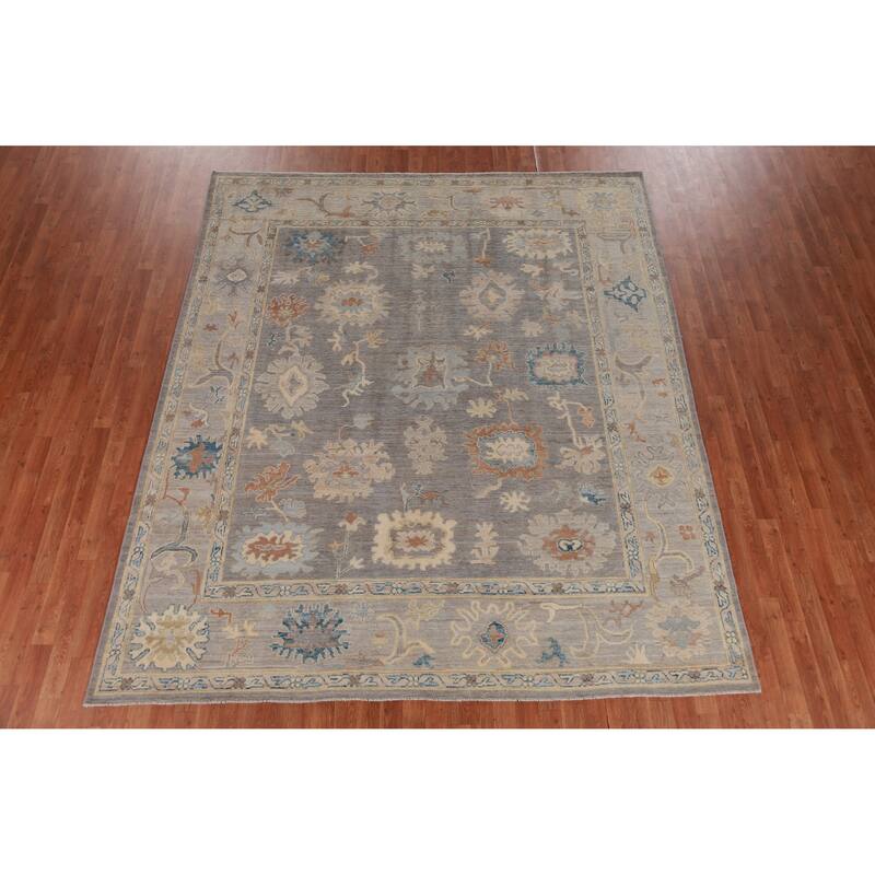 Hand Knotted Oriental 100% Wool Carpet Transitional All-Over Greys & Charcoal Oushak Area Rug - 9' 9'' X 8' 3''