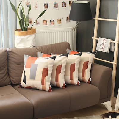 Homeroots Set of Two 18" X 18" Orange and Ivory Geometric Polyester Zippered Pillow Cover
