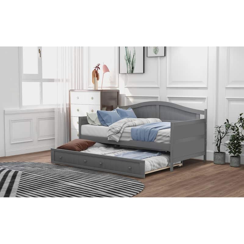 Arched Backrest Daybed Wood Slat Support Sofa Bed with 2 Drawers or Trundle Bed, Classic Twin Daybed Frame