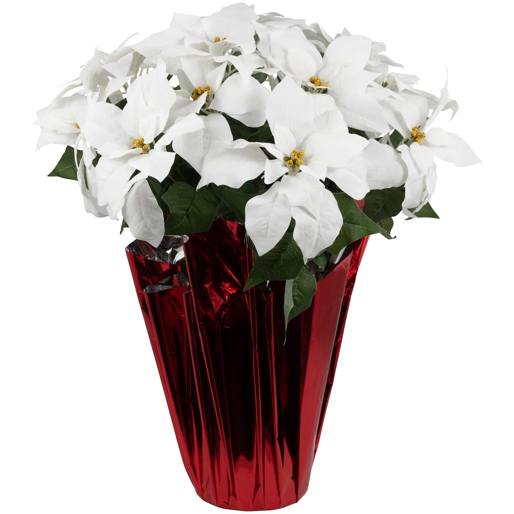Artificial Christmas Poinsettia in Wrapped Base - 26" - White