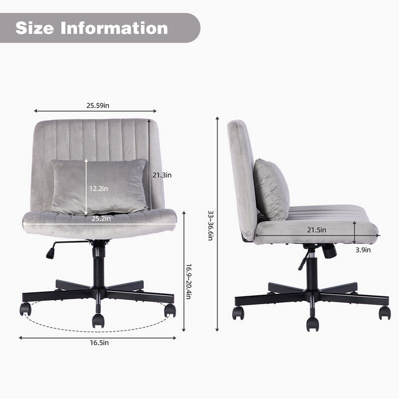 Velvet Criss Cross Armless Office Chair with Wheels - Versatile for Home Office, Meditation & Makeup