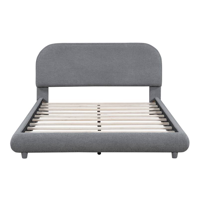 Teddy Fleece Full Size Upholstered Platform Bed with Thick Fabric,Gray
