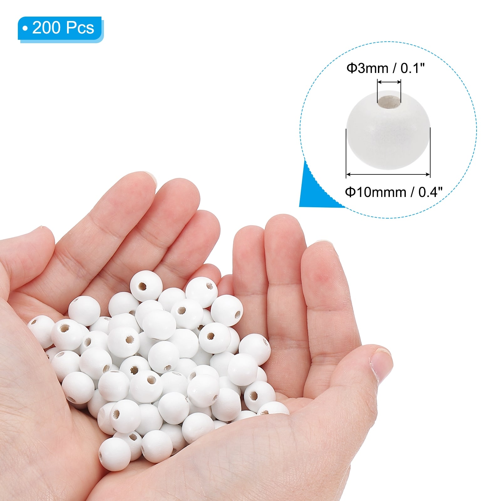 Natural Wood Beads Wooden Beads Round Loose Beads Spacer Beads for DIY Craft Jewelry Making Home Decoration - White