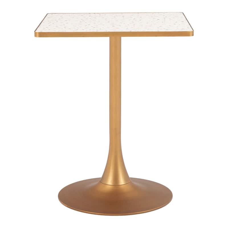 HomeRoots 24" Beige and Gold Wood and Steel Pedestal Base Square Dining Table - 24.00 in. x 29.90 in. x 24.00 in.