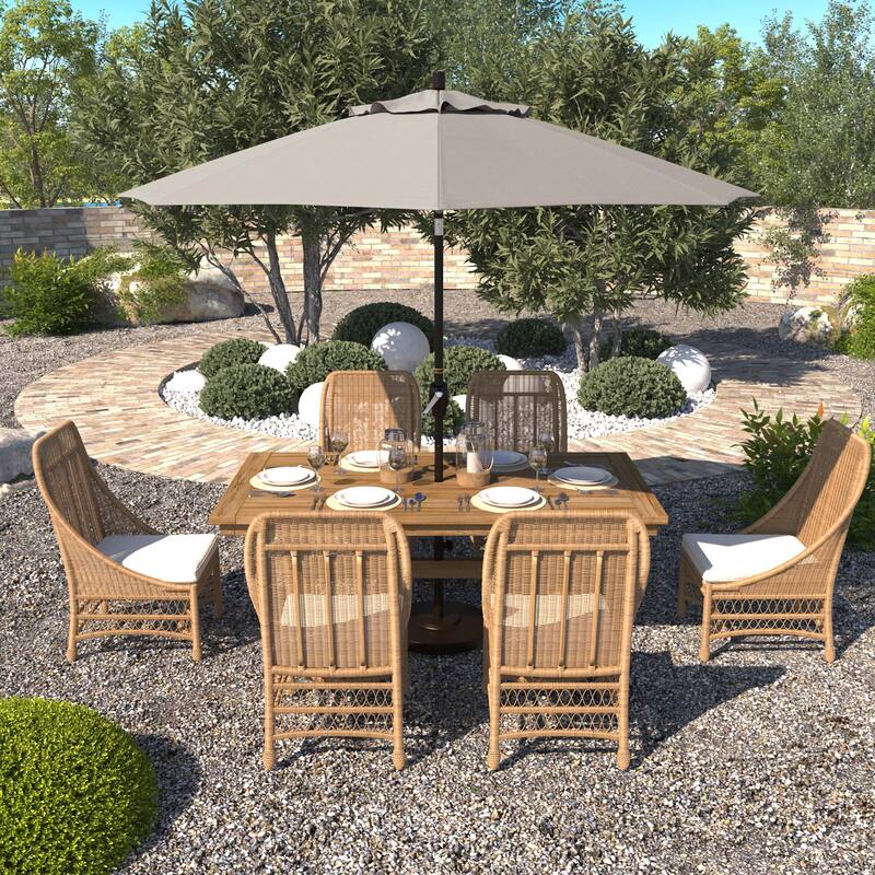California Umbrella 9' Round Crank Lift Push Button Tilt Bronze Aluminum Patio Umbrella Olefin - Woven Granite