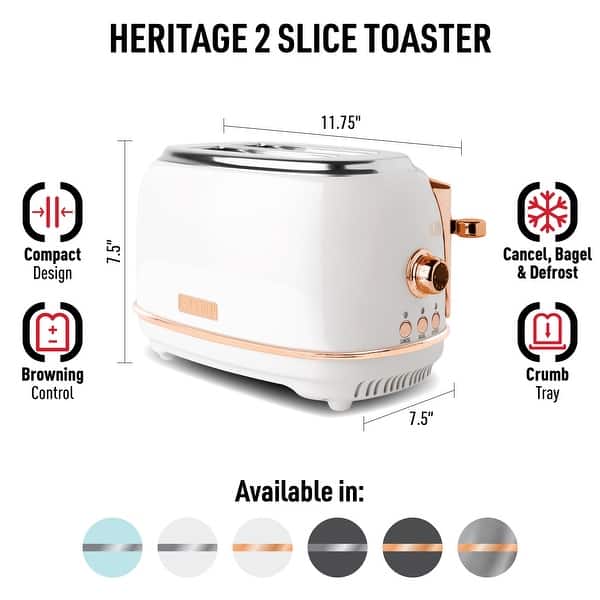 dimension image slide 1 of 2, Haden Heritage Stainless Steel 2-Slice Wide Stot Toaster