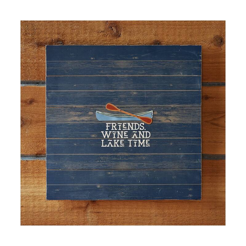 Friends Wine Time Wall Art - Blue Multi Wood Sign Panel - 24" x 24" - Perfect for Everyday Decor - Easy to Clean - 24 x 24
