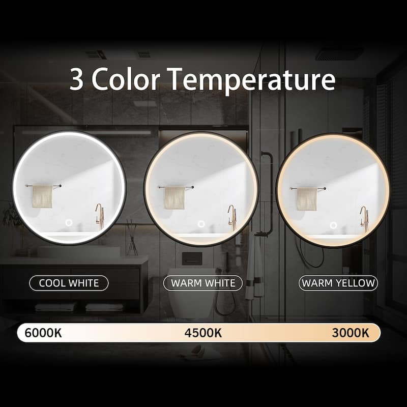 24-in W Black Wall Mount Round Bathroom Mirror Medicine Cabinet with LED Light
