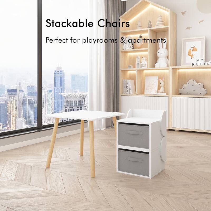 Kids Table and 2 Chair Set with Storage Bins, 3-Piece Toddler Activity Play Table for Arts & Crafts, Reading, Drawing
