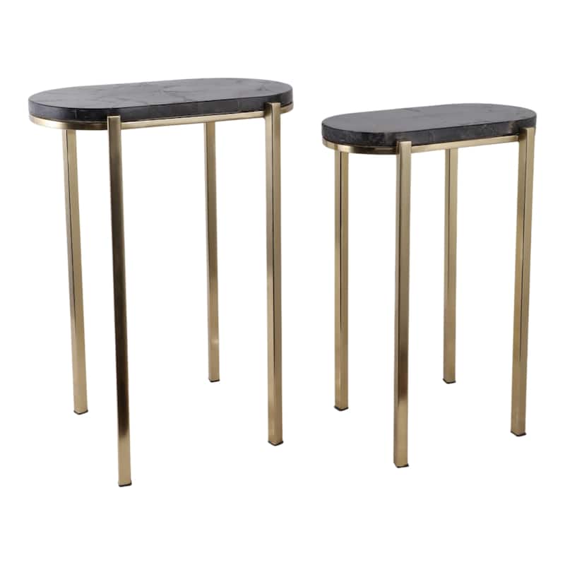 Stone Metal Side Table Modern Slim Base (Set of 2) - 22/24" Black - 24.0"