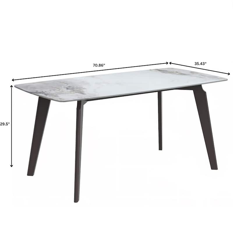 Krevor Modern Dining Table with Rectangular Sintered Stone or Glass Wide Tabletop and Black Steel Base