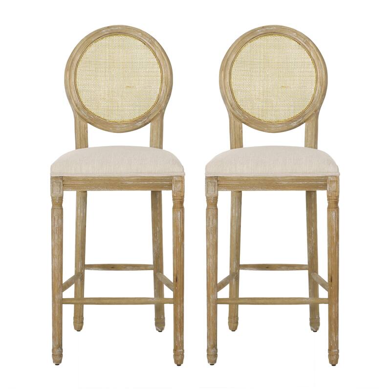 French Barstool Set, Wicker Round Backrest High Chair, Kitchen Island Dining Chair, Bistro Counter Stool, Retro Chair