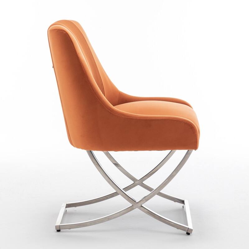 Modern Contempoary Velvet Dining Chair Set of 2 with Metal Frame Legs and Back Pull