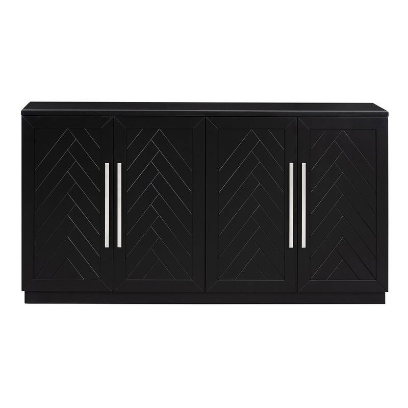 60" Dining Buffet And Sideboard with 4 Doors, Adjustable Shelves, and Handles - Black