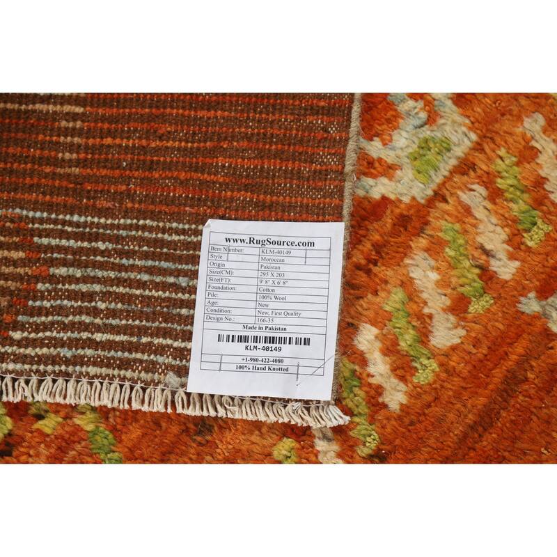Geometric Orange Moroccan Oriental Area Rug Hand-Knotted Wool Carpet - 6'8" x 9'8"