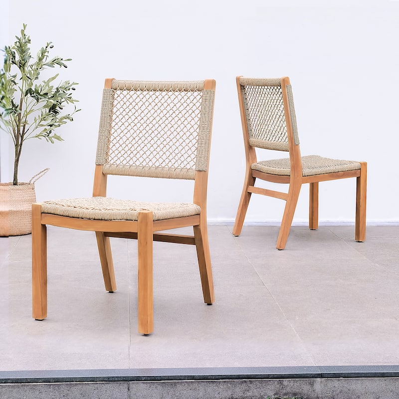 Cambridge Casual Belmont 2-Piece Teak Outdoor Dining Chair - Natural Teak / Honey Twist Wicker
