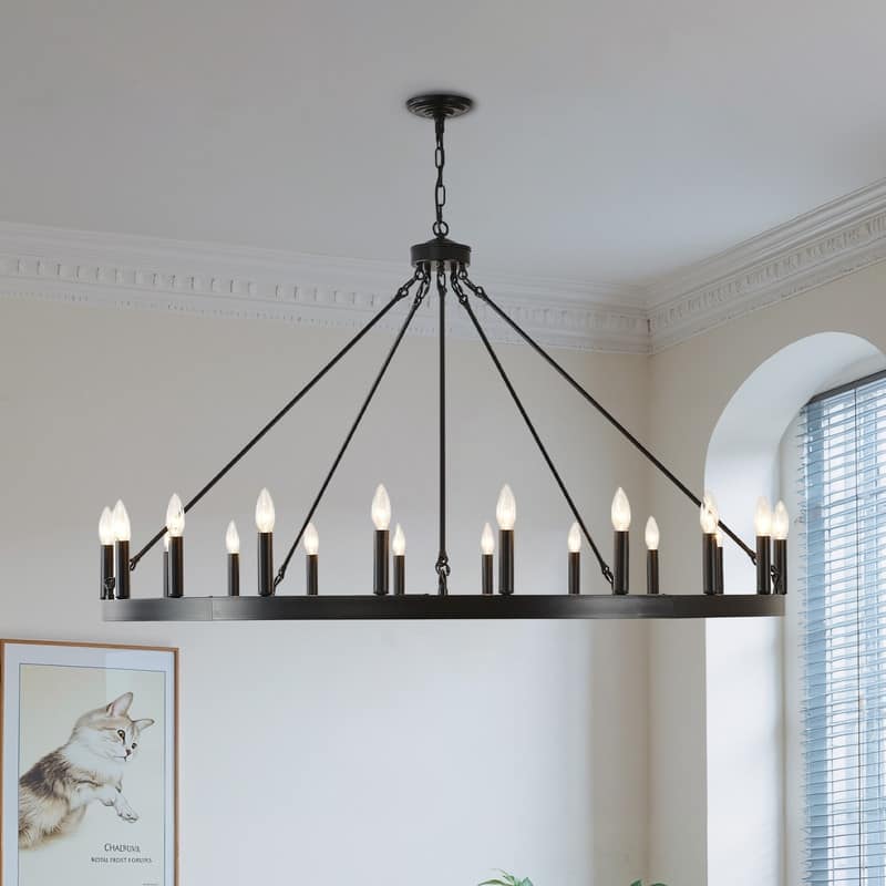 Large Round Classic Chandeliers Modern Farmhouse Chandelier Black Light Fixture