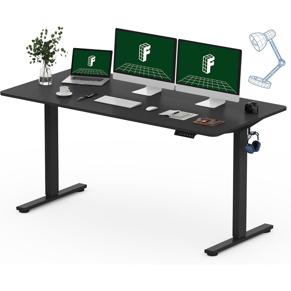 60 x 24 Inches Electric Adjustable Standing Desk with Memory Controller, Black Frame and Desktop