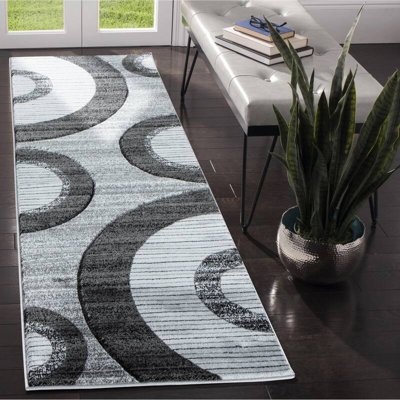 Glamour Collection Geometric Polypropylene Area Rug - 2'8'' X 8'1'' - Grey/Black