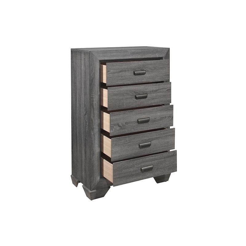 Valli 5 Piece Gray Modern Rustic Panel Bedroom Set