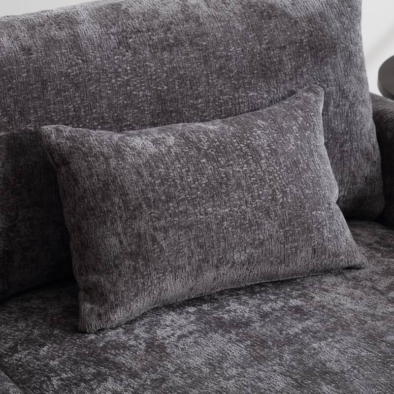 Gray Loveseat Sofa with 2 Pillows, Decorative Sofa with Removable Cushions, Upholstered Armsofa with Solid Wood Frame