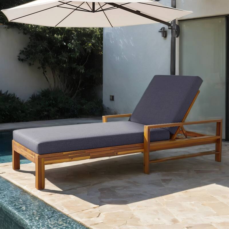 Acacia Wood Adjustable Lounge Chair, 3-Position, 529LB, Waterproof