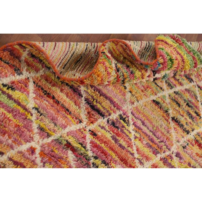 Hand Knotted Oriental 100% Wool Carpet Modern Geometric Multi-Colored Moroccan Area Rug - 6' 0'' X 4' 0''