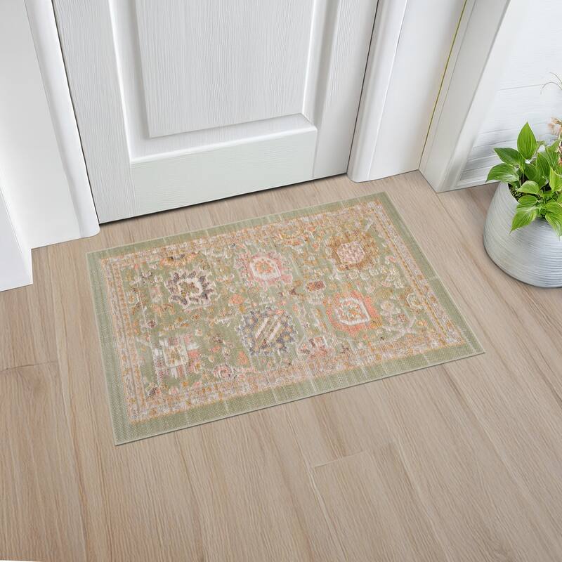 Crosswood Alyssa Traditional Floral Indoor Polyester Area Rug - 2' x 3' - Sage/Brown