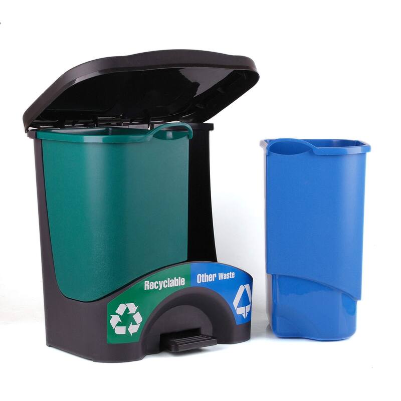 Trash Bins 17.5inW x 17.5inH x 13inD Double Bin, Recycle Trash Can