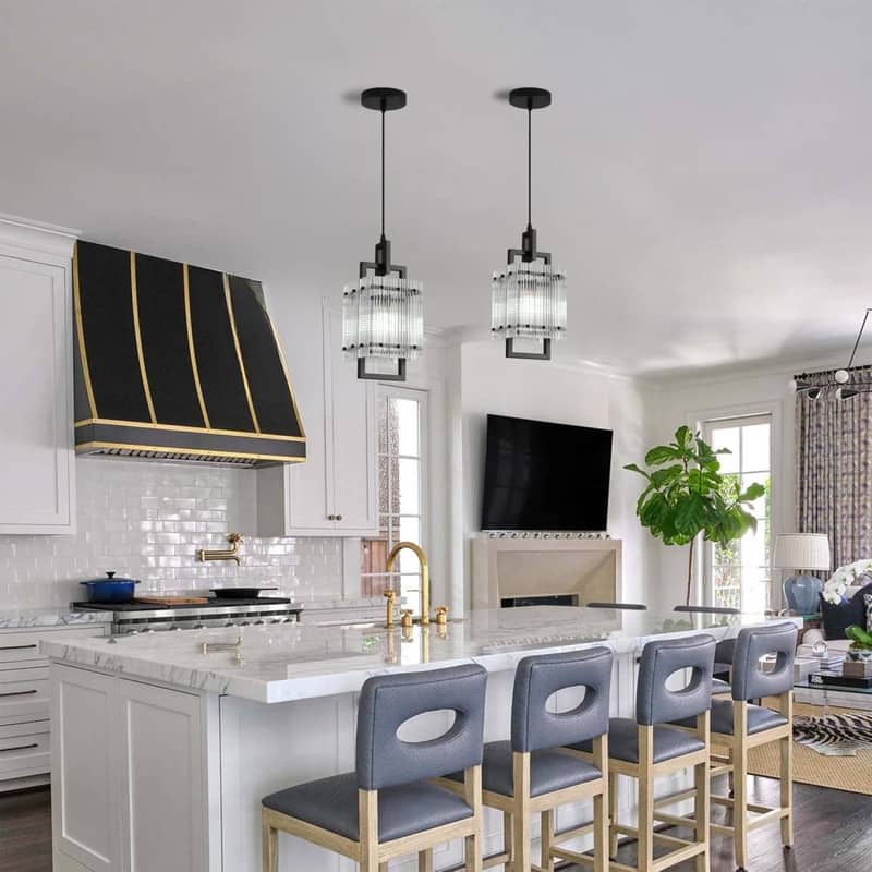 12 Inch light bulbs stripe glass/Black dining light fixtures metal pendant light