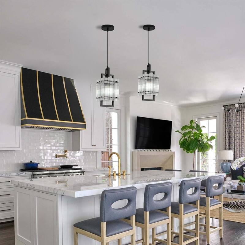 12 Inch light bulbs stripe glass/Black dining light fixtures metal pendant light